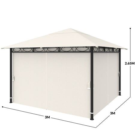 Gazebo Giardino 3x3 mt in Metallo Impermeabile Teli di Chiusura Zip Beige