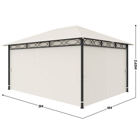 Gazebo da Giardino 3x4mt H2.65mt Metallo Antiruggine Tende Laterali Chiusura Zip Beige
