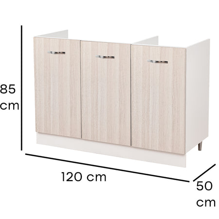 Mobile Cucina Sottolavello Componibile in Legno Colore Olmo con 3 Ante 120cm