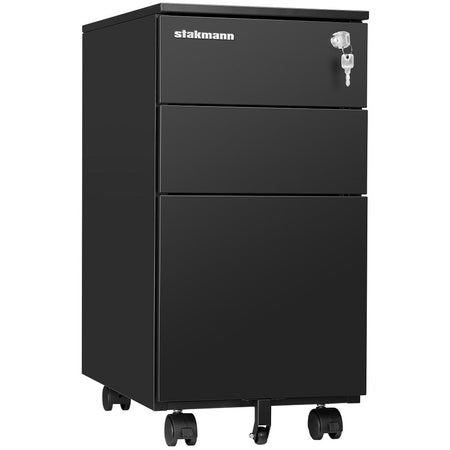 Cassettiera per Scrivania Ufficio Mobiletto per Documenti Chiusura 4Ruote Metallo Nero