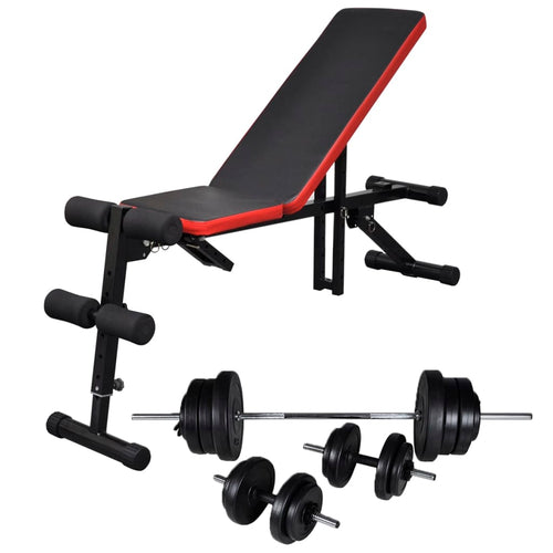 Panca Sit-Up Reclinabile con Bilanciere e Set di Manubri da 60,5 kg Nero e Rosso