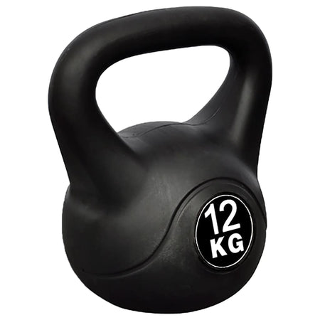 Kettlebell 12 kg Palla con Manico Allenamento Palestra Fitness in Plastica Nero