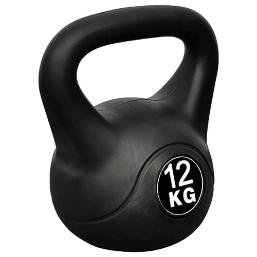 Kettlebell 12 kg Palla con Manico Allenamento Palestra Fitness in Plastica Nero