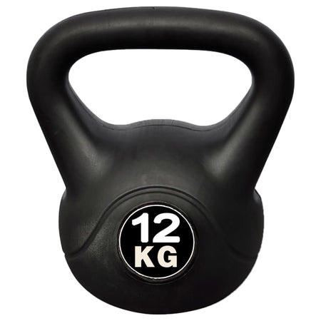 Kettlebell 12 kg Palla con Manico Allenamento Palestra Fitness in Plastica Nero