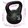Kettlebell 12 kg Palla con Manico Allenamento Palestra Fitness in Plastica Nero