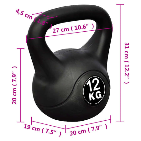 Kettlebell 12 kg Palla con Manico Allenamento Palestra Fitness in Plastica Nero