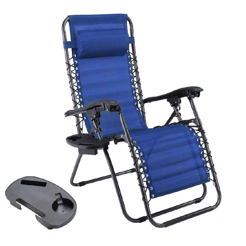 Sedia Sdraio Cordonata Gravità Zero Reclinabile Pieghevole Vassoio Laterale Blu