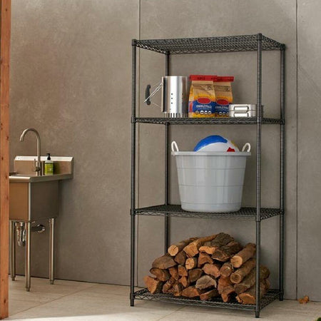 Scaffale in Acciaio Nero 4 Ripiani Multiuso 90x45 H 180 cm Ripiani Regolabili