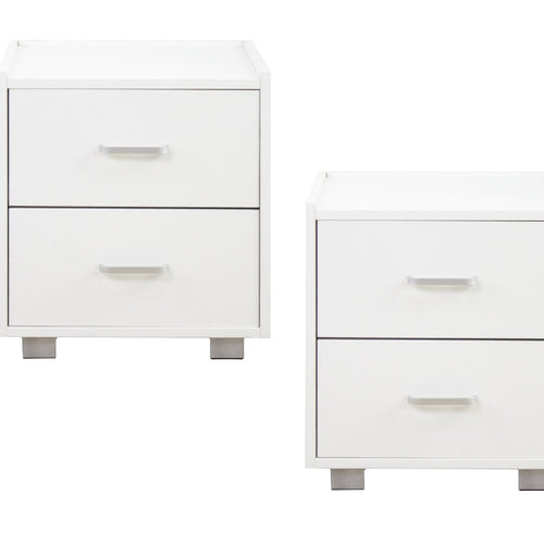 Coppia Comodini in Legno 2 Cassetti Bianco Moderno 40X43 H 44 cm