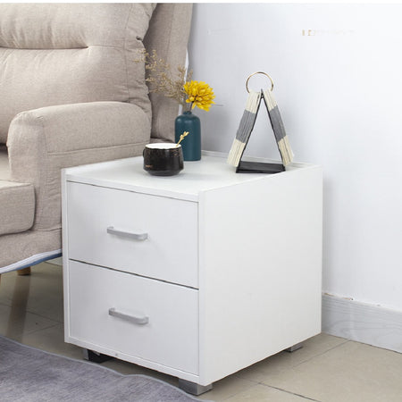 Coppia Comodini in Legno 2 Cassetti Bianco Moderno 40X43 H 44 cm
