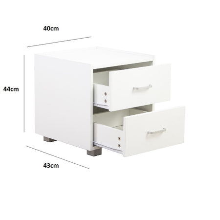 Coppia Comodini in Legno 2 Cassetti Bianco Moderno 40X43 H 44 cm