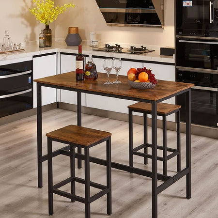Tavolo Snack con 2 Sgabelli Moderno Legno e Ferro Casa Hotel Bistrot Bar