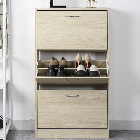 Scarpiera 3 Ante Salvaspazio Doppia Profondità con Maniglia Colore Olmo 63x24x115cm