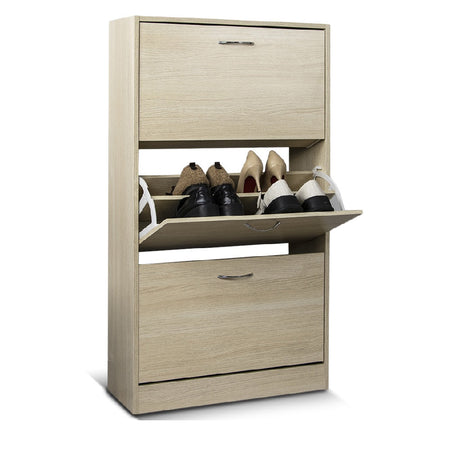 Scarpiera 3 Ante Salvaspazio Doppia Profondità con Maniglia Colore Olmo 63x24x115cm