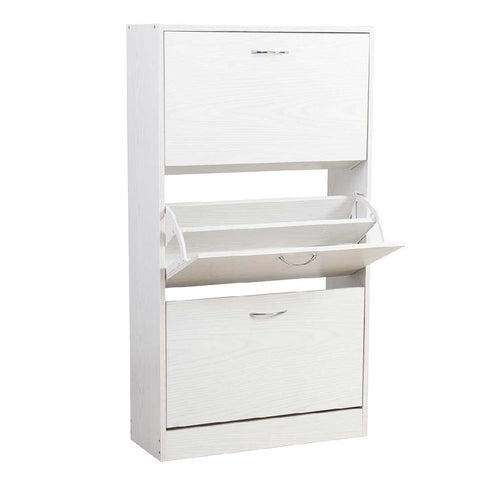 Scarpiera 3 Ante Salvaspazio Doppia Profondità con Maniglia Colore Bianco 63x24x115cm