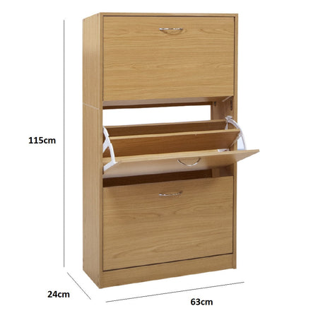 Scarpiera 3Ante Salvaspazio Doppia Profondità Maniglia Colore Quercia 63x24x115cm