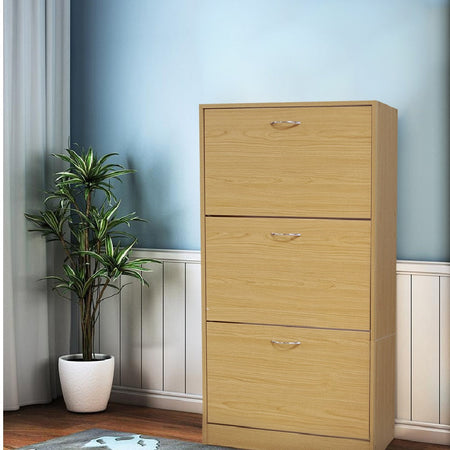 Scarpiera 3Ante Salvaspazio Doppia Profondità Maniglia Colore Quercia 63x24x115cm