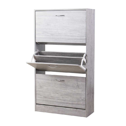 Scarpiera 3 Ante Salvaspazio Doppia Profondità con Maniglia Colore Grigio 63x24x115cm