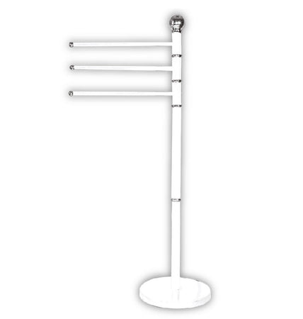 Piantana Porta Asciugamani da Bagno Acciaio Smaltato Base Tonda 3 Braccia Bianco