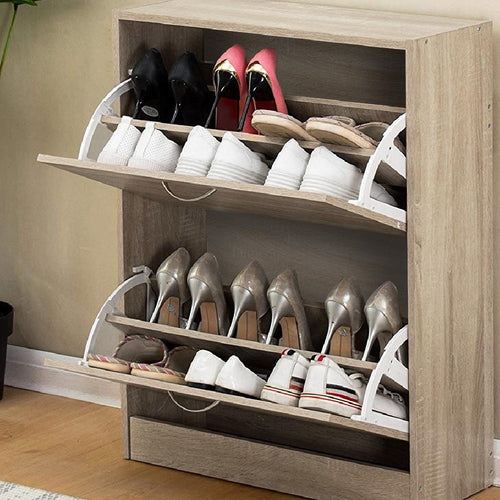 Scarpiera Doppia Profondità 2Ante Legno Melaminico 60x24x83cm Salvaspazio Beige