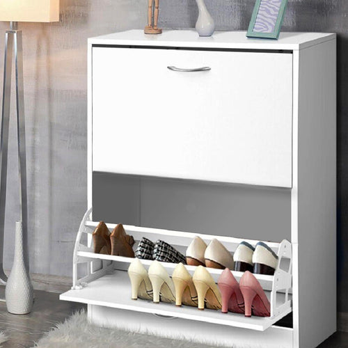 Scarpiera Doppia Profondità 2Ante Legno Melaminico 60x24x83cm Salvaspazio Bianco