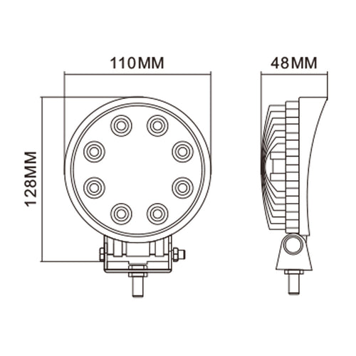 Faro da lavoro 8 LED Epistar rotondo a largo raggio freddo 24W IP67 Confezione da 1pz