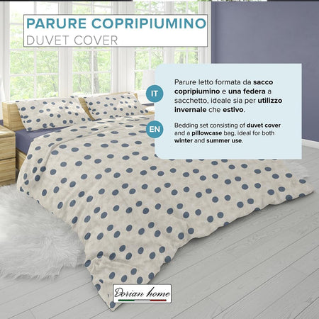 Dorian Home, Parure Copripiumino Singola 155 x 210 cm, Realizzato in 100% Morbido e Puro Cotone, Made in Italy, Fantasia Pois Beige