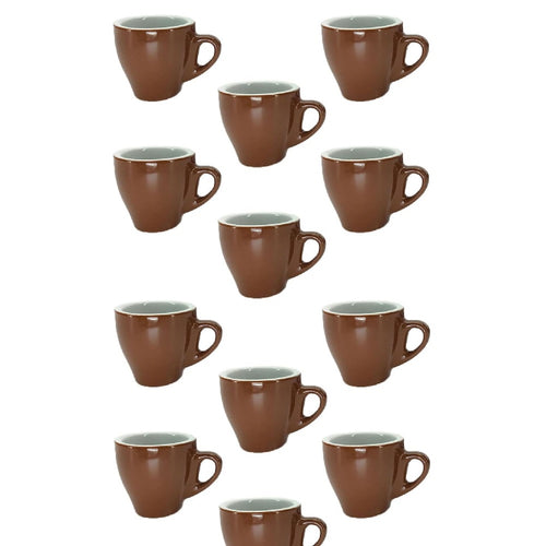 Tazzine in ceramica Bar Set 12pz 90ml con Bordo Grosso 5mm (Marrone) H6xD6,5cm