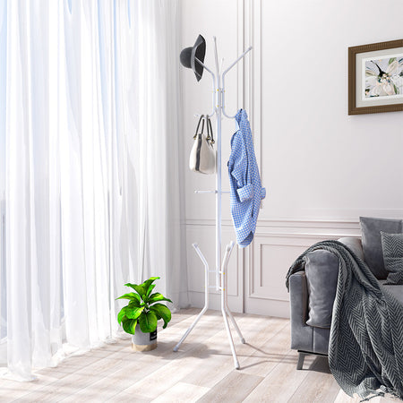 Appendiabiti a Piantana Attaccapanni da Terra Salvaspazio 12 Ganci Bianco H176cm