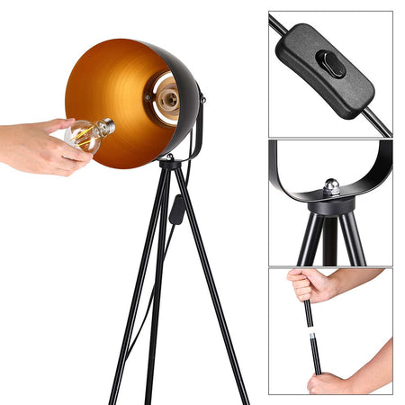 Piantana Alta 1Luce Lampada Salotto Moderna in Metallo Nero Oro 140cm Casa Ufficio