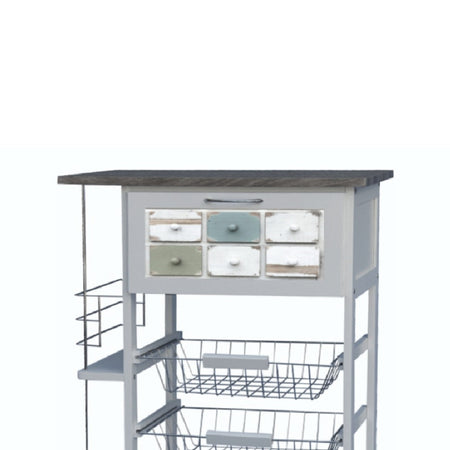 Carrello Cucina Porta Frutta Porta Bottiglie Portapane 3 cesti 57x37H83cm in Legno