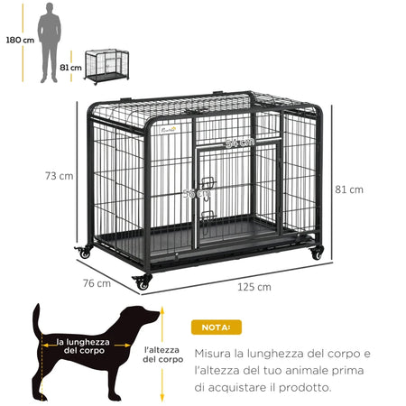 Gabbia per Cani in Metallo Pieghevole 125X76X81CM colore Nero