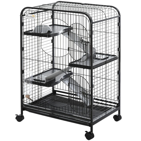 Gabbia Conigli Roditori in Metallo Nero 61x44.5 H95cm con Ruote