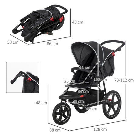 Passeggino Pieghevole Bambini 0-36Mesi Tettuccio Regolabile e Cesto 128x58x106cm