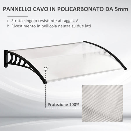 Pensilina per Esterno 122x89cm Tettoia in PVC Forma Curva 9