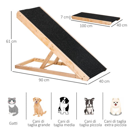 Rampa per Cane Gatti 90x40 H61 CM  Pieghevole in Legno