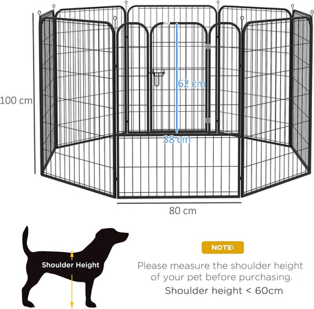 Recinto per Cani Interno Esterno 8pannelli da 80cm H 100cm Modulare in Metallo