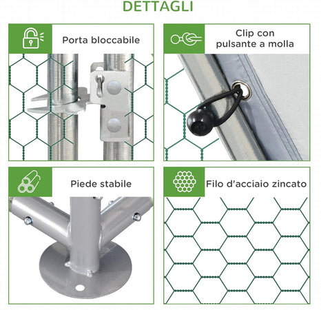 Recinto per Galline Polli in Acciaio e Telo in PE 570x280 H 195cm