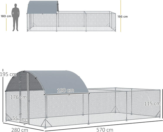 Recinto per Galline Polli in Acciaio e Telo in PE 570x280 H 195cm