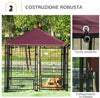 Recinto per Cani Telaio in Acciaio 141x141 H153cm Tetto in Stoffa