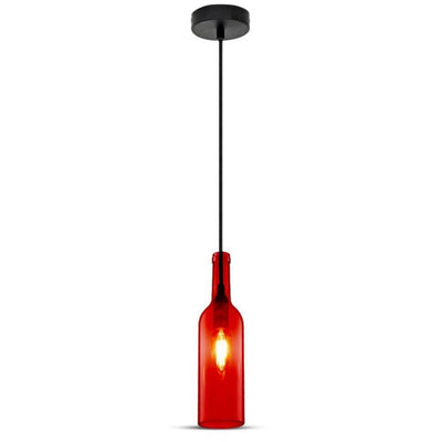 Lampadario LED a Bottiglia in Vetro con Portalampada E14 (Max 60W) Colore Rosso