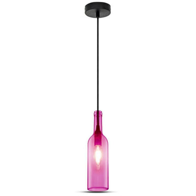 Lampadario LED a Bottiglia in Vetro con Portalampada E14 (Max 60W) Colore Rosa