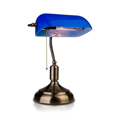 Lampada LED da Tavolo Vintage in Metallo con Portalampada E27 Diffusore Inclinabile di 90° in Vetro Colore Blu
