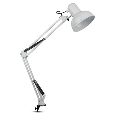 Lampada LED da Tavolo con Attacco E27 con Staffa d'Aggancio e Braccio Regolabile Colore Bianco