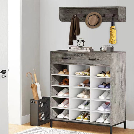 Mobile Ingresso Scarpiera Appendiabiti Versatile in Legno Casa Lavoro B&amp;B Grigio