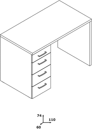 Scrivania con 4 cassetti, postazione porta PC da ufficio e cameretta 110 cm "Made in Italy"