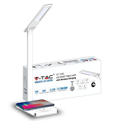 Lampada LED da Tavolo 5W Quadrata 3 in 1 con Pad di Ricarica Incluso Trasformatore Carica Veloce 3.0A Colore Bianco