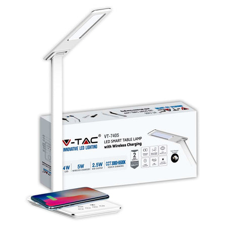 Lampada LED da Tavolo Quadrata 4W Multifunzione 3 in 1 con Caricatore Wireless Colore Bianco
