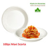 Piatti Monouso Fondo 100pz 21cm 100% Biodegradabili Bianco Casa Bar Ristorante