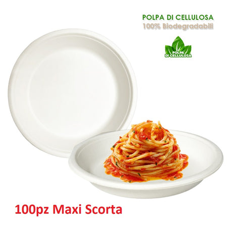 Piatti Monouso Fondo 100pz 21cm 100% Biodegradabili Bianco Casa Bar Ristorante